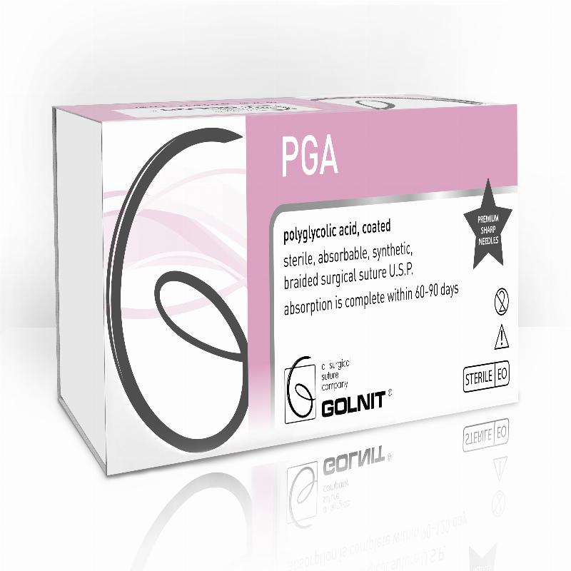 Полігліколід (ПГА) шовний матеріал USP(EP): 4/0 (1,5), Голка: Зворотньо-ріжуча 16мм, 3/8 кола, Одно-голкова, Нитка: 45см